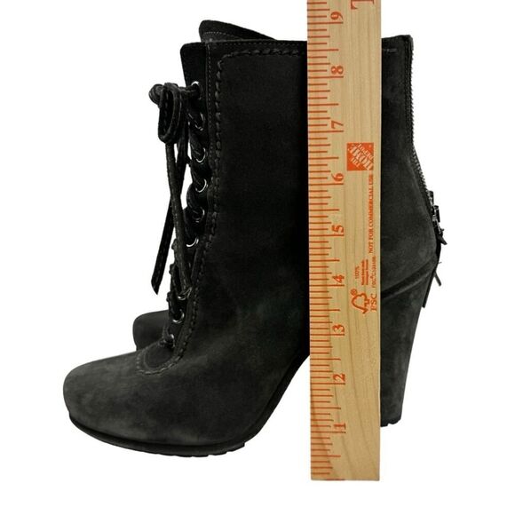 Miu Miu Booties Lace Up Suede Leather Ankle Boots Block High Heel Round Toe 39 - Picture 15 of 16